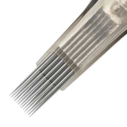 Peak Quartz Magnum Medium Taper Tattoo Needle Cartridges - #12, 13 Needles, Pkg of 20, close-up of needle