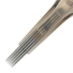 Peak Quartz Magnum Medium Taper Tattoo Needle Cartridges - #10, 9 Needles, Pkg of 20, close-up of needle