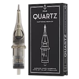 Peak Quartz Round Liner Medium Taper Tattoo Needle Cartridges - #12, 11 Needles, Pkg of 20, needle and packaging