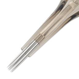 Peak Quartz Curved Magnum Long Taper Tattoo Needle Cartridges - #12, 5 Needles, Pkg of 20, close-up of needle