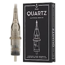 Peak Quartz Curved Magnum Long Taper Tattoo Needle Cartridges - #12, 9 Needles, Pkg of 20, needle and packaging
