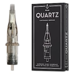 Peak Quartz Curved Magnum Long Taper Tattoo Needle Cartridges - #12, 13 Needles, Pkg of 20, needle and packaging