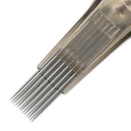 Peak Quartz Magnum Long Taper Tattoo Needle Cartridges - #12, 13 Needles, Pkg of 20, close-up of needle