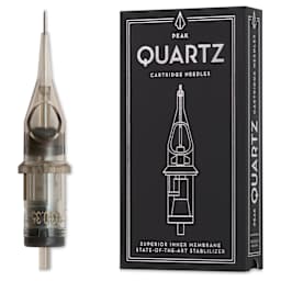 Peak Quartz Round Shader Short Taper Tattoo Needle Cartridges - #12, 3 Needles, Pkg of 20, needle and packaging