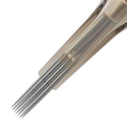 Peak Quartz Curved Magnum Medium Taper Tattoo Needle Cartridges - #12, 7 Needles, Pkg of 20, needle close-up