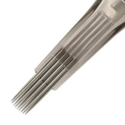 Peak Quartz Curved Magnum Medium Taper Tattoo Needle Cartridges - #12, 9 Needles, Pkg of 20, close-up of needle