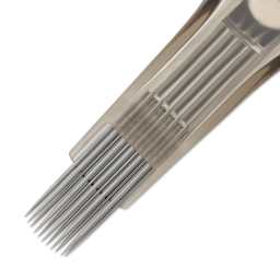 Peak Quartz Curved Magnum Medium Taper Tattoo Needle Cartridges - #12, 11 Needles, Pkg of 20, close-up of needle