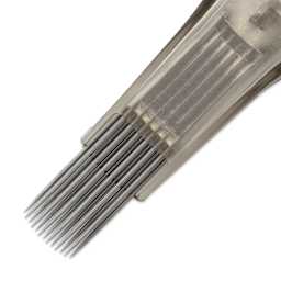 Peak Quartz Curved Magnum Medium Taper Tattoo Needle Cartridges - #12, 13 Needles, Pkg of 20, close-up of needle