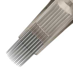 Peak Quartz Curved Magnum Medium Taper Tattoo Needle Cartridges - #12, 15 Needles, Pkg of 20, close-up of needle