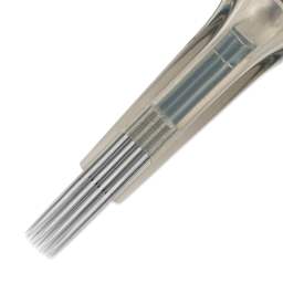 Peak Quartz Curved Magnum Medium Taper Tattoo Needle Cartridges - #10, 9 Needles, Pkg of 20, close-up of needle