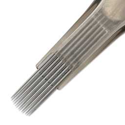 Peak Quartz Curved Magnum Medium Taper Tattoo Needle Cartridges - #10, 13 Needles, Pkg of 20, close-up of needle