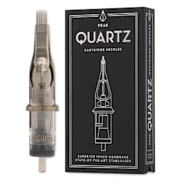 Peak Quartz Curved Magnum Medium Taper Tattoo Needle Cartridges - #10, 15 Needles, Pkg of 20, needle and packaging