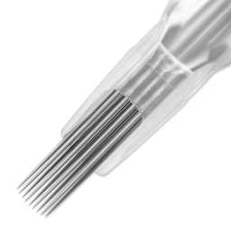 Peak Stellar Curved Magnum Long Taper Tattoo Needle Cartridges - #12, 9 Needles, Pkg of 20, close-up of needle