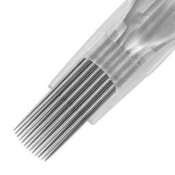 Peak Stellar Curved Magnum Long Taper Tattoo Needle Cartridges - #12, 13 Needles, Pkg of 20, close-up of needle