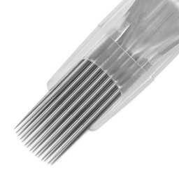 Peak Stellar Curved Magnum Long Taper Tattoo Needle Cartridges - #12, 15 Needles, Pkg of 20, close-up of needle
