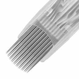 Peak Stellar Curved Magnum Long Taper Tattoo Needle Cartridges - #12, 19 Needles, Pkg of 20, close-up of needle