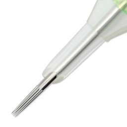 Peak Stellar Round Liner Long Taper Tattoo Needle Cartridges - #10, 11 Needles, Pkg of 20, close-up of needle