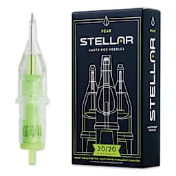 Peak Stellar Round Liner Long Taper Tattoo Needle Cartridges - #10, 11 Needles, Pkg of 20, needle and packaging