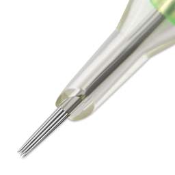 Peak Stellar Round Liner Long Taper Tattoo Needle Cartridges - #12, 11 Needles, Pkg of 20, close-up of needle