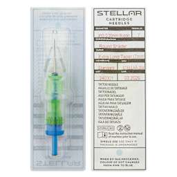 Peak Stellar Round Shader Extra Long Taper Tattoo Needle Cartridges - #10, 7 Needles, Pkg of 20, front and back of packaging