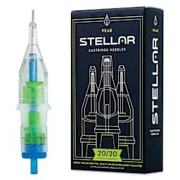 Peak Stellar Round Shader Extra Long Taper Tattoo Needle Cartridges - #12, 9 Needles, Pkg of 20, needle and packaging