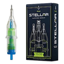 Peak Stellar Round Shader Extra Long Taper Tattoo Needle Cartridges - #12, 11 Needles, Pkg of 20, needle and packaging