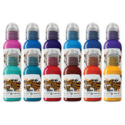 World Famous Tattoo Inks and Sets - Set of 12, Primary #2, 1 oz bottles