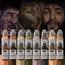 World Famous Tattoo Inks and Sets - Set of 16, Sasha O'Kharin RGBY Skintone, 1 oz bottles