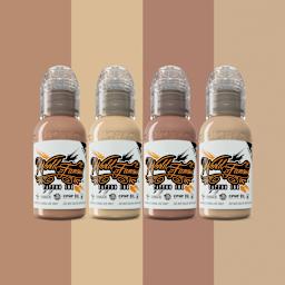 World Famous Tattoo Inks and Sets - Set of 4, Alex Santucci Cover-Up. 1 oz bottles, with swatches