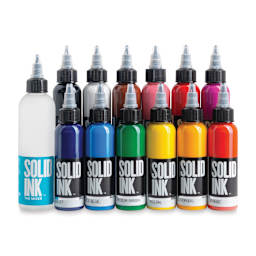 Solid Ink Tattoo Inks and Set - Set of 13, Assorted, 1 oz bottles, out of packaging