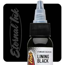 Eternal Ink Lining Black Tattoo Ink, 1 oz bottle with swatch
