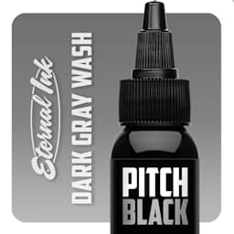 Eternal Ink Pitch Black Gray Wash Tattoo Ink - Dark Gray, 1 oz bottle with swatch