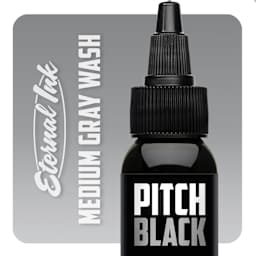 Eternal Ink Pitch Black Gray Wash Tattoo Ink - Medium Gray, 1 oz bottle with swatch