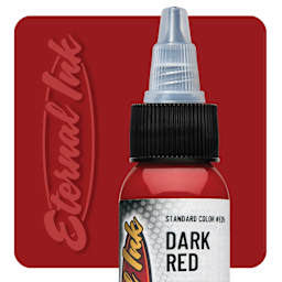Eternal Ink Tattoo Ink - Dark Red, 1 oz bottle and swatch