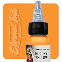 Eternal Ink Tattoo Ink - Golden Yellow, 1 oz bottle and swatch