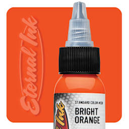 Eternal Ink Tattoo Ink - Bright Orange, 1 oz bottle with swatch