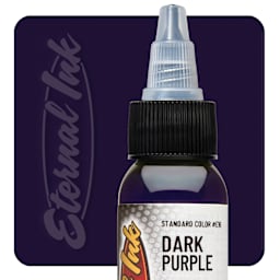 Eternal Ink Tattoo Ink - Dark Purple, 1 oz bottle with swatch
