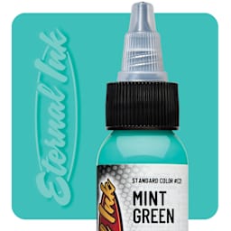 Eternal Ink Tattoo Ink - Mint Green, 1 oz bottle and swatch