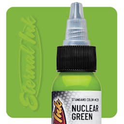 Eternal Ink Tattoo Ink - Nuclear Green, 1 oz bottle and swatch
