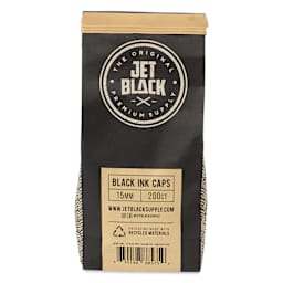 TatSoul Jet Black Ink Caps - 15 mm, Pkg of 500, back of package
