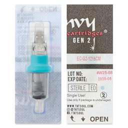 TatSoul Envy Gen 2 Standard Curved Magnum Long Taper Tattoo Needle Cartridges - #12, 15 Needles, Pkg of 10, front and back of single package