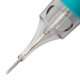 TatSoul Envy Gen 2 Traditional Round Liner Long Taper Tattoo Needle Cartridges - #12, 5 Needles, Pkg of 10, close-up of needle