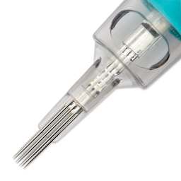 TatSoul Envy Gen 2 Standard Curved Magnum Long Taper Tattoo Needle Cartridge - #12, 7 Needles, Pkg of 10, close-up of needle