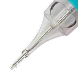 TatSoul Envy Gen 2 Traditional Round Liner Long Taper Tattoo Needle Cartridges - #12, 9 Needles, Pkg of 10, close-up of needle