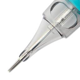 TatSoul Envy Gen 2 Standard Round Liner Long Taper Tattoo Needle Cartridge - #12, 9 Needles, Pkg of 10, close-up of needle