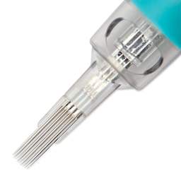 TatSoul Envy Gen 2 Standard Curved Magnum Long Taper Tattoo Needle Cartridge - #12, 9 Needles, Pkg of 10, close-up of needle
