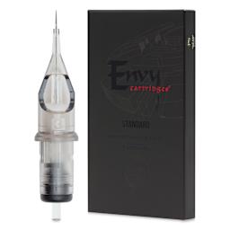 TatSoul Envy Standard Round Liner Long Taper Tattoo Needle Cartridge - #12, 3 Needles, Pkg of 10, needle and packaging
