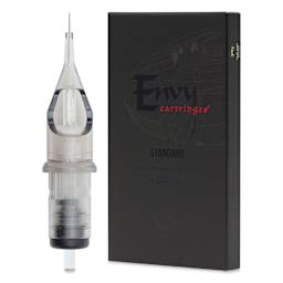 TatSoul Envy Standard Round Liner Extra Tight Long Taper Tattoo Needle Cartridge - #12, 3 Needles, Pkg of 10, needle and packaging