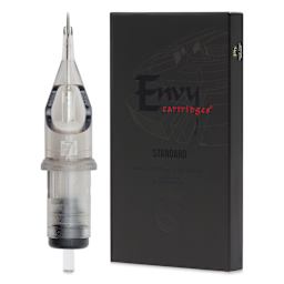 TatSoul Envy Standard Round Liner Long Taper Tattoo Needle Cartridge - #12, 7 Needles, Pkg of 10, needle and packaging