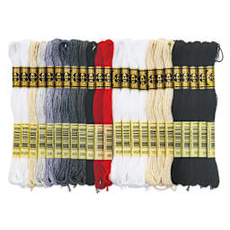 DMC Black Tin Embroidery Floss - Set of 24, Monochrome Colors - contents